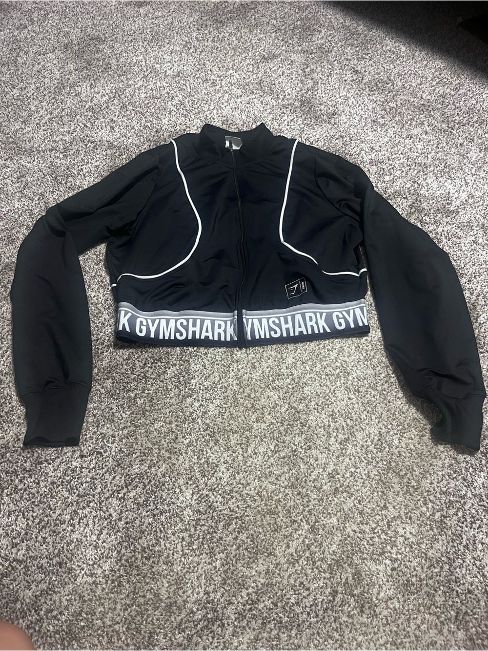 Gymshark Black Cropped Zip Athletic Jacket White Trim Logo Band Women’s Large - Picture 2 of 9